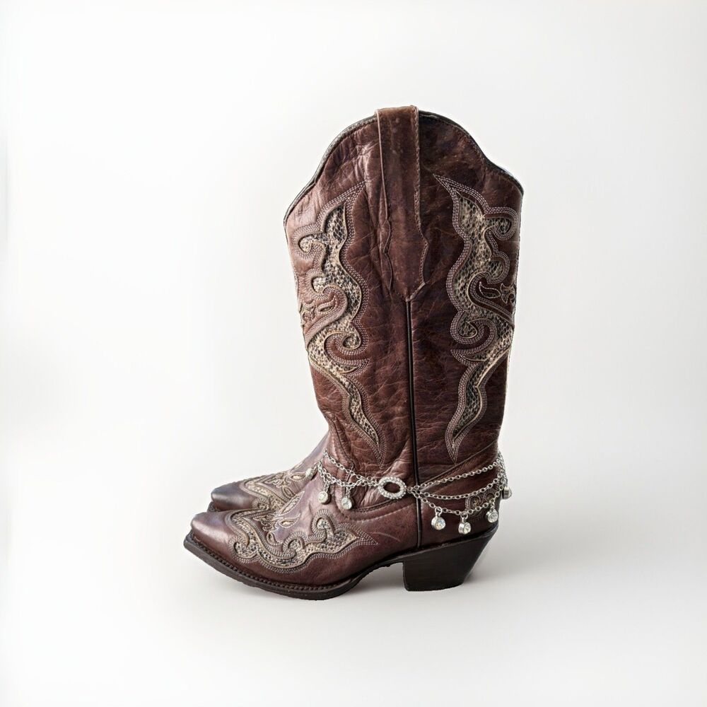 Gypsy Girl by Corkys Brown Leather Western Cowgirl Boots Womens Size 7 Snip Toe